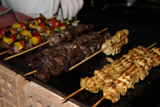 Beef, chicken and vegetable kebobs at a Morrocan themed Kosher catered affair