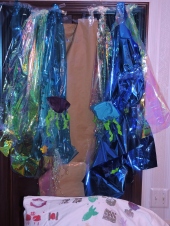Create your own Sea of Reeds with blue cellophane and "jellyfish" made out of kippot and duct tape